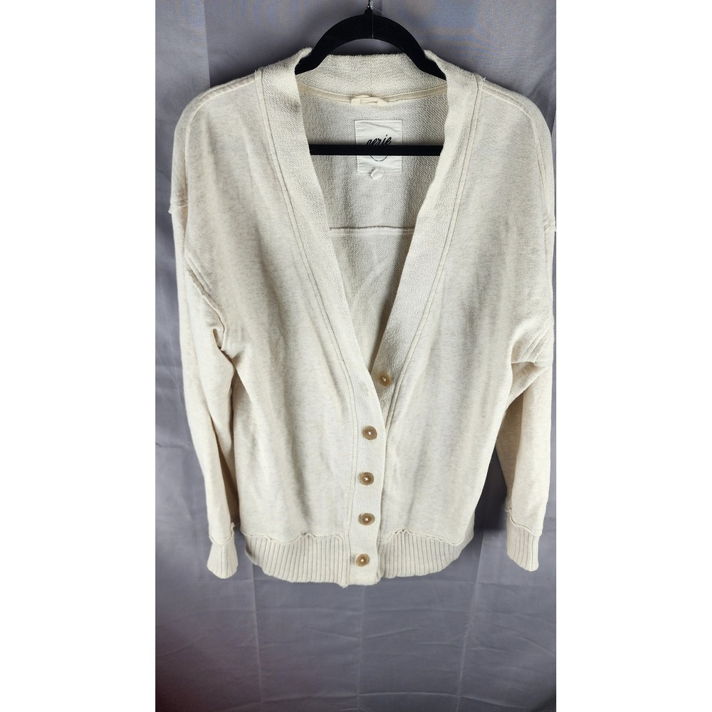 Aerie Womens Cream Oatmeal Boyfriend Cardigan Sweater V-Neck Button Front Small